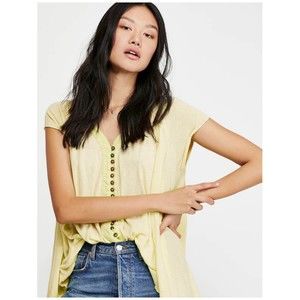 FREE PEOPLE Buttons Down Short Sleeve Light Yellow Tunic